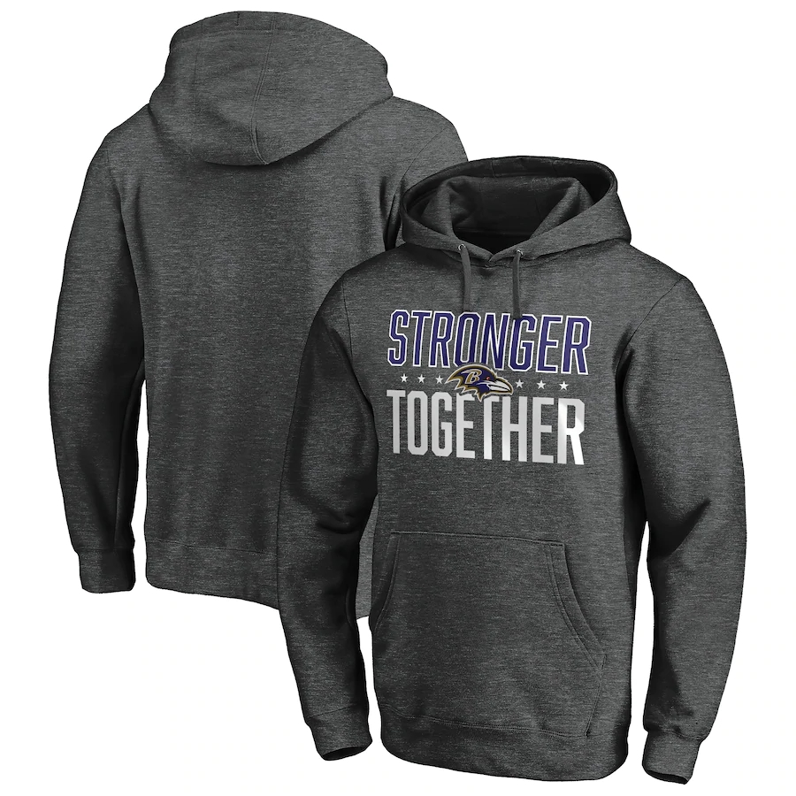Men's Baltimore Ravens Heather Charcoal Stronger Together Pullover Hoodie